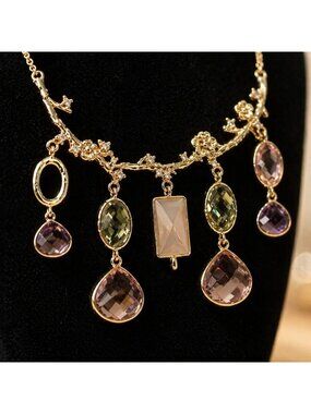 Ann Taylor Gold-Tone Necklace With Floral & Gemstone-Inspired Accents. Features